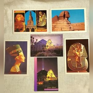 4 Vintage Egyptian Postcards & 2 Las Vegas